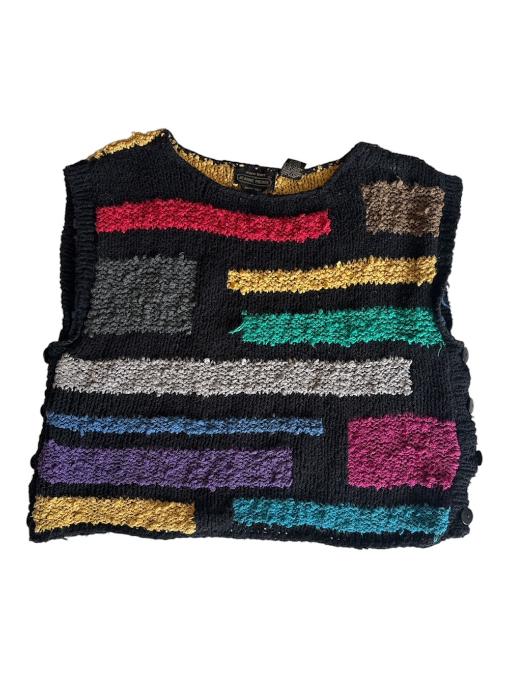 Vintage Hand Knit Renee Tener Jeanne Pierre Colorblock Textured Knit Vest